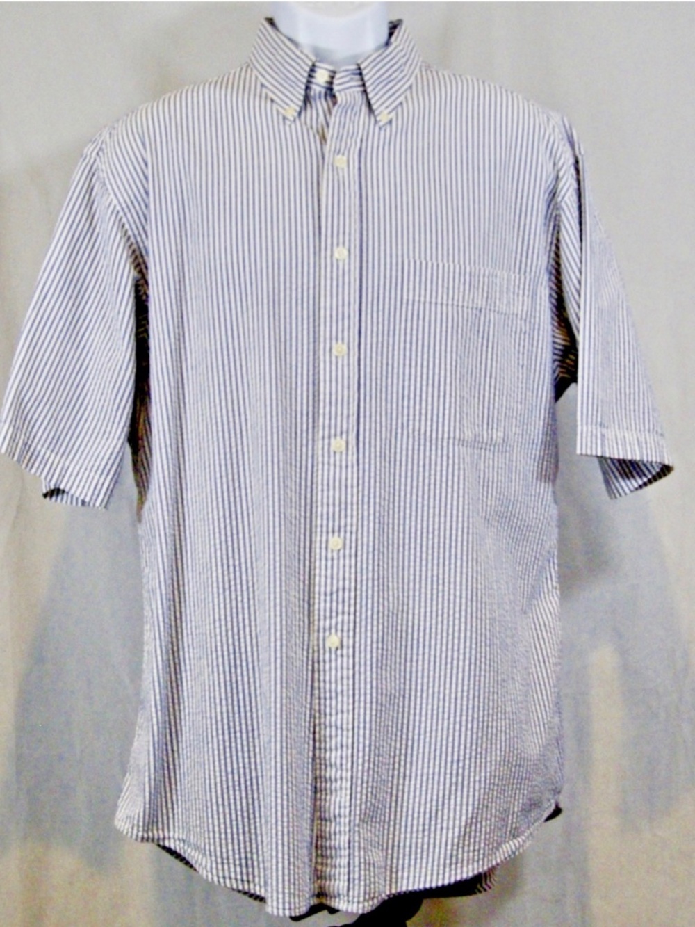 Vintage Lands End Seersucker Short Sleeve Shirt - Mens Large